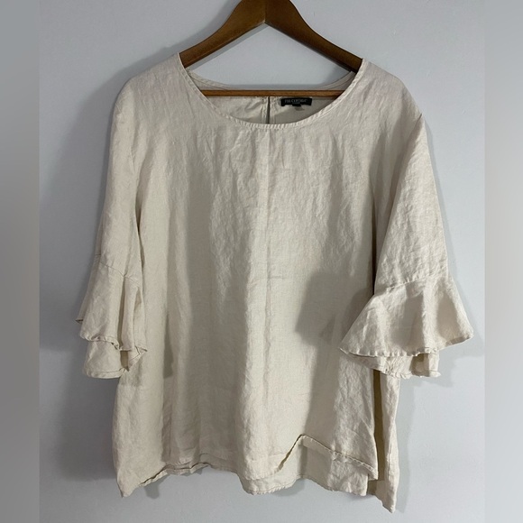 Cynthia Rawley - Tan Linen Ruffle Blouse - Picture 1 of 12